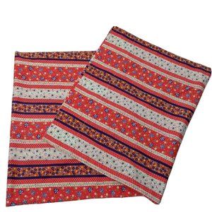 Vintage Pillowcase Pair Standard Red Blue Striped Floral Butterflies Polka Dot